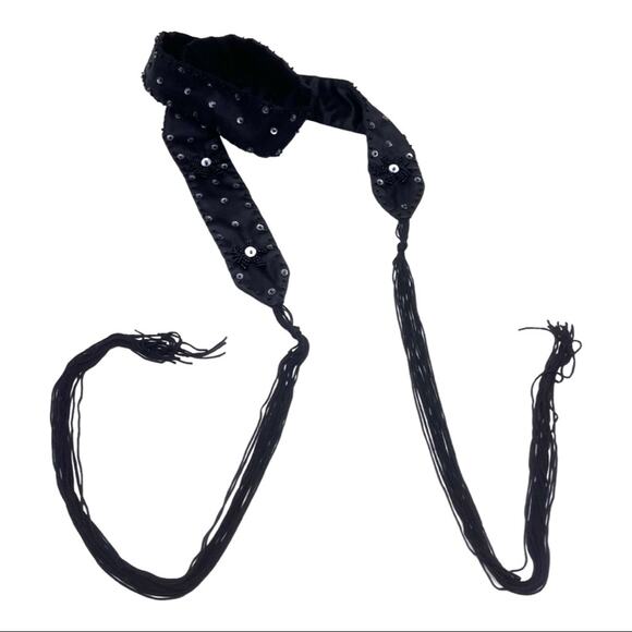 BOHO beaded black satin belt - Picture 7 of 7